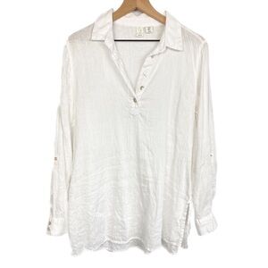 Joie Womens Linen Popover Top M White Roll Tab Lighweight Classic Beachy Minimal